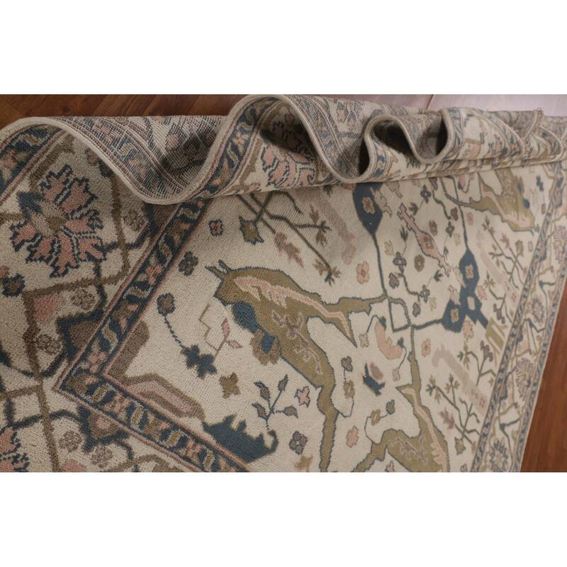 Beige / Ivory Oushak Oriental Area Rug Handmade Wool Carpet - 8'0"x 9'11"
