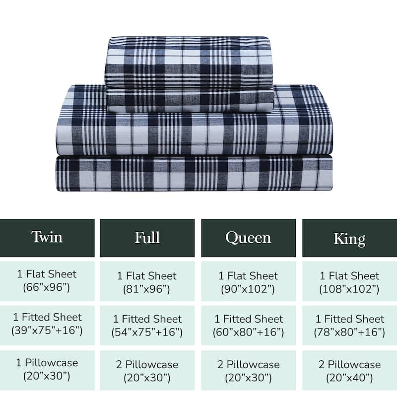 Feather & Stitch Cotton Flannel Sheets Set 4 Piece Bed Sheets Heavy Weight Bedding
