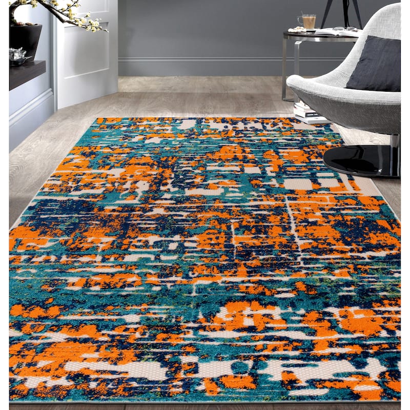 World Rug Gallery Contemporary Distressed Abstract Indoor/Outdoor Area Rug