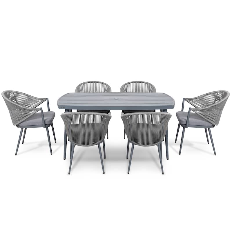 Outdoor Aluminum 7-piece Dining Set With Cushions - 7 PCS