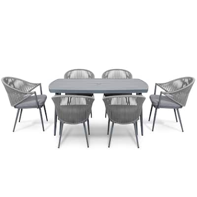 Outdoor Aluminum 7-piece Dining Set With Cushions - 7 PCS