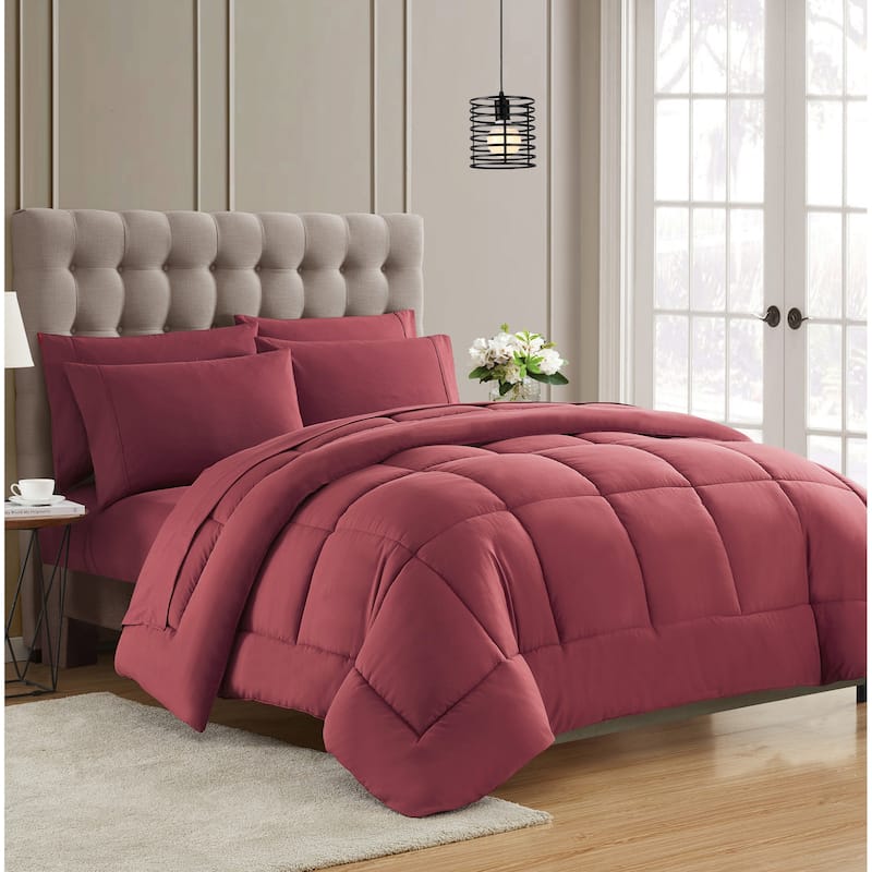 Sweet Home Collection Luxury Solid Bed-In-a-Bag with Sheet Set - Burgundy - King