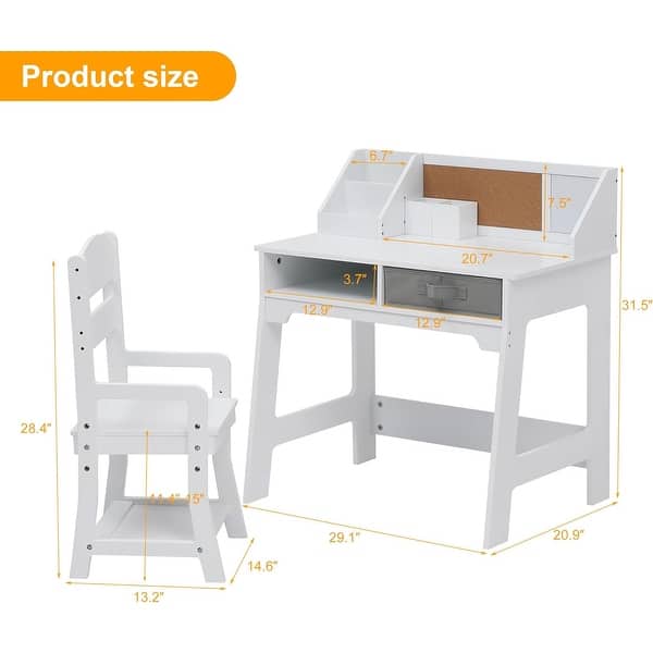 Kids Desk and Chair Set, Wooden Study Table with Storage Bins