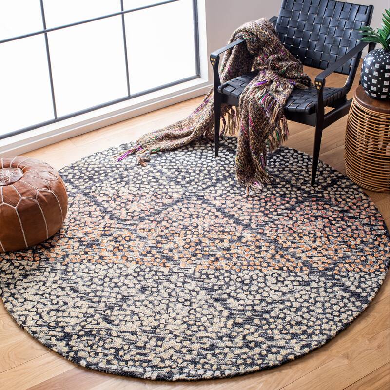 SAFAVIEH Handmade Trace Brenna Trellis Wool Rug - 6' Round - Navy/Ivory