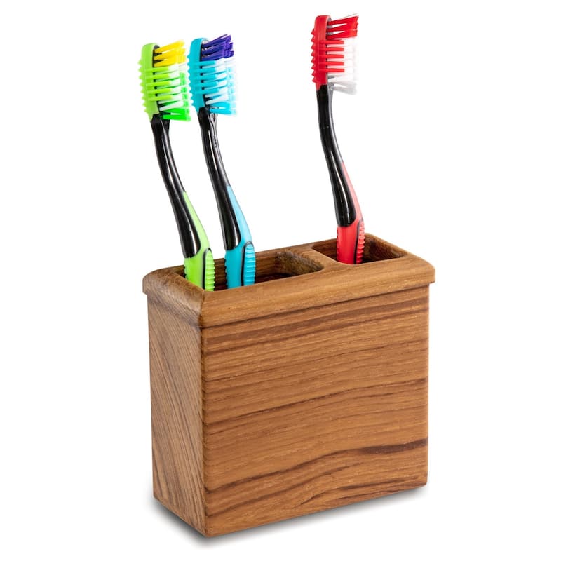 Traditional Solid Teak Rectangular Toothbrush Holder - 4.25" X 2.13" X 2.13"