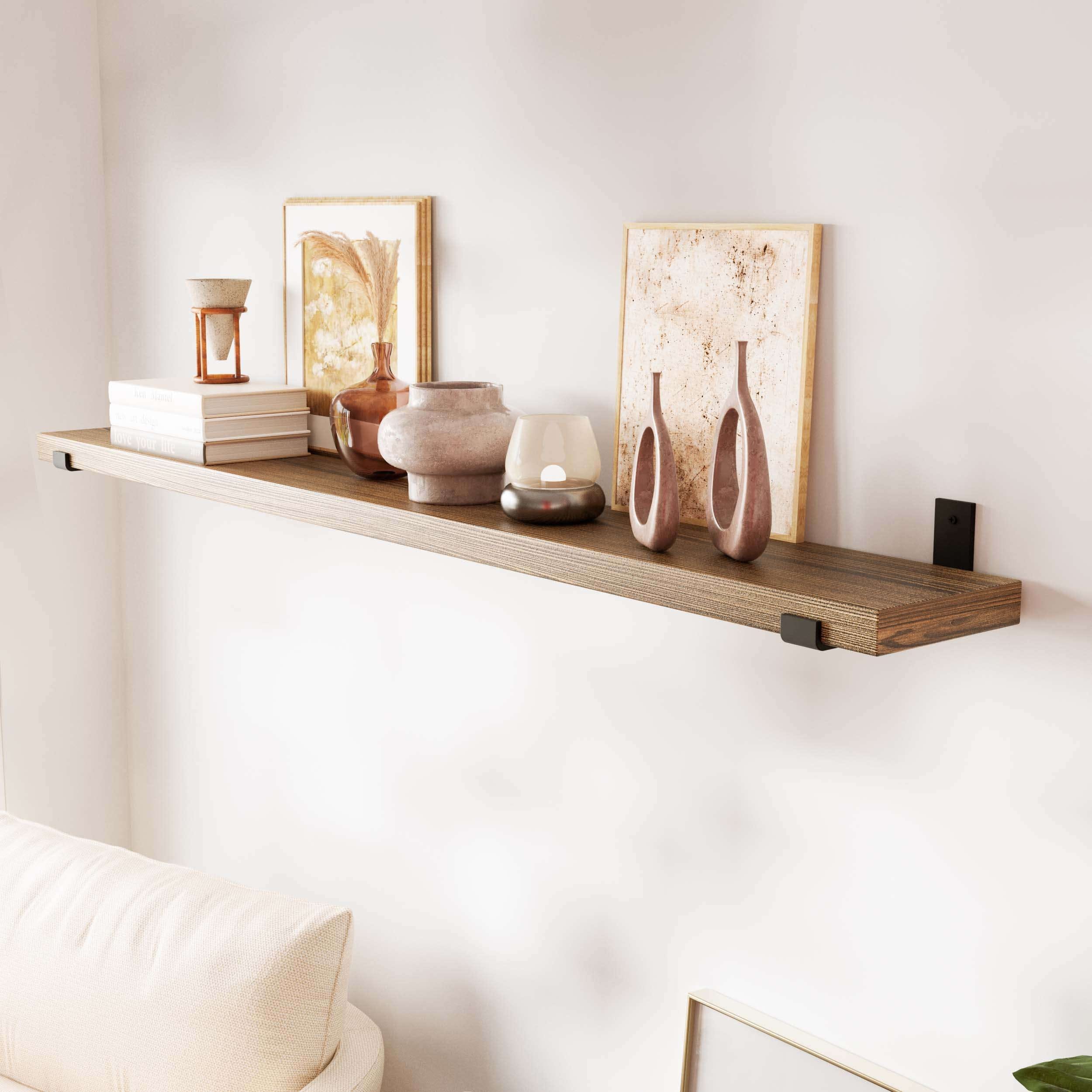 Wallniture Forte 60" x 7.25" Wooden Book Shelves, Long Shelf for Wall, Hanging Book Shelf, Shelves for Wall Storage