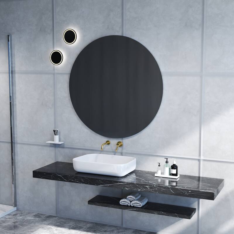 70cm Vathroom Mirror, Round Mirror, Matte White Backboard - 27.7