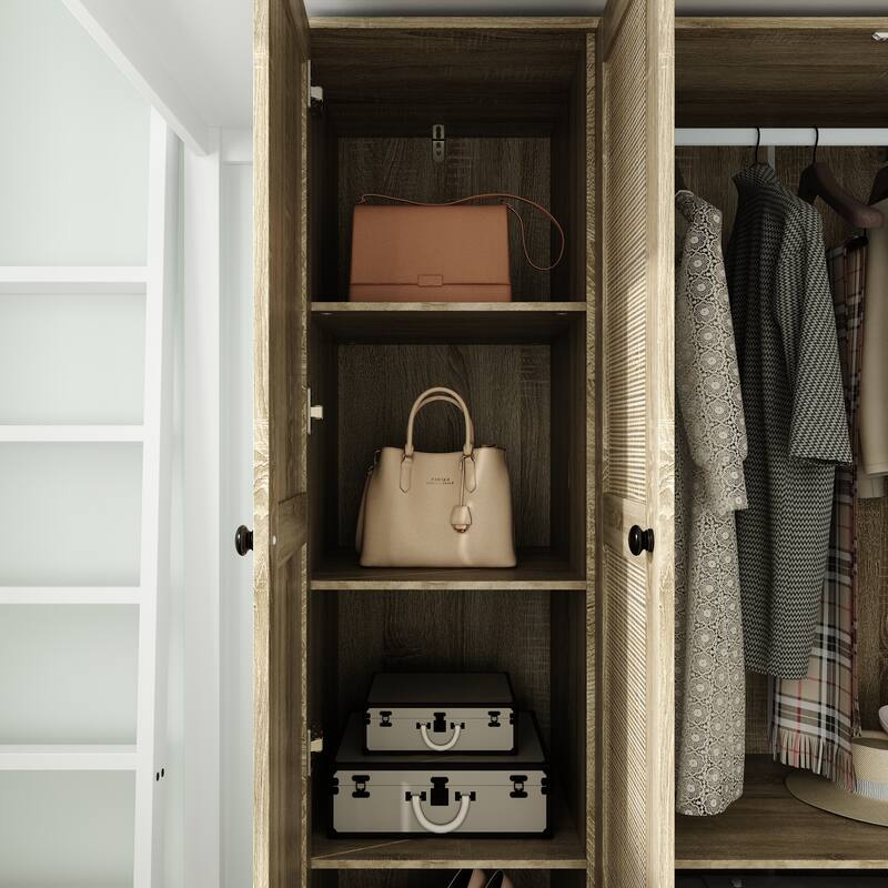 Large Storage Wardrobe Versatile Rattan Door Closet with Deep Drawers