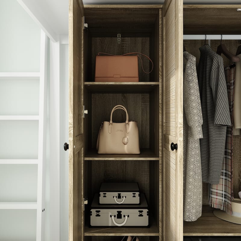 Rattan-Accented Wardrobe - Spacious Clothing Organizer with Style