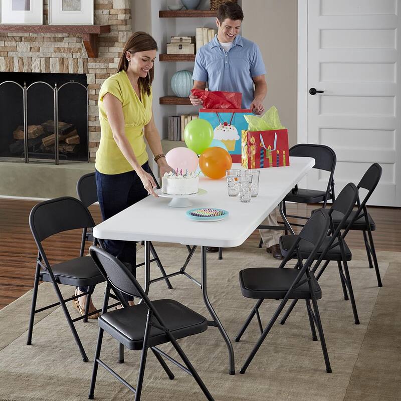 Vinyl Folding Chair with Foam Seat (4 Pack), Black