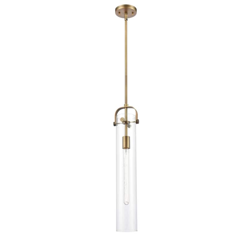 Innovations Lighting Pilaster - 1 Light 4" Stem Hung Pendant - Clear/Brushed Brass
