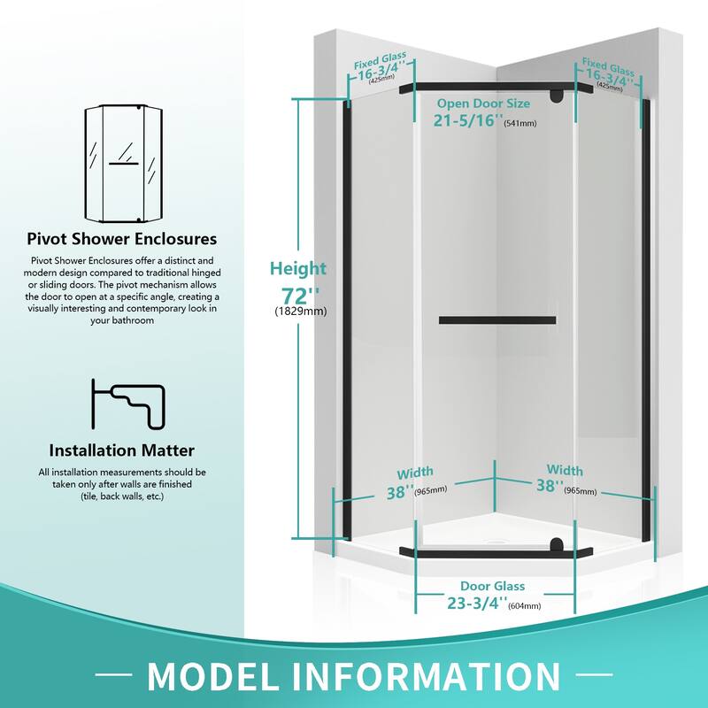 i-Homare 38 in. x 38 in. x 72 in. Semi-Frameless Pivot Shower Enclosure