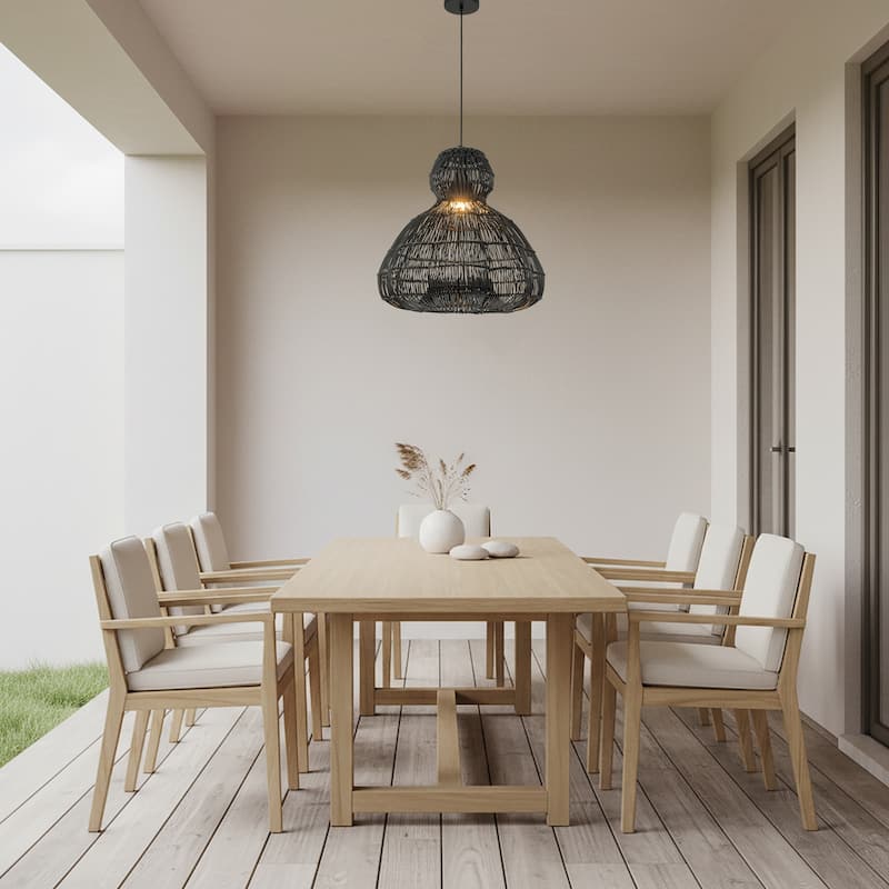 Ciel 1-Light Wicker Outdoor Pendant Light, Coastal Boho Style Scalloped- Handwoven