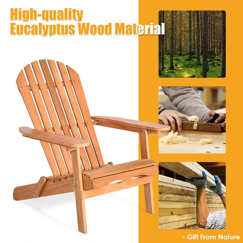 Gymax Eucalyptus Adirondack Chair Foldable Outdoor Wood Lounger Chair - See Details