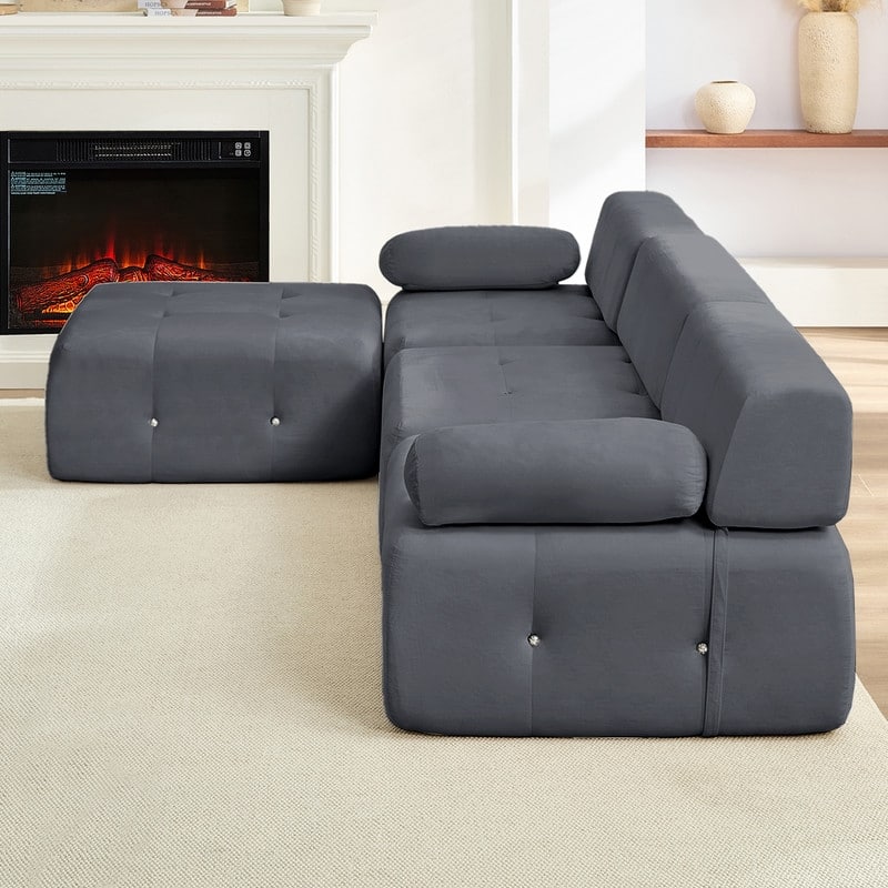 Mixoy 100inch Modular Sectional Sofa with Ottoman,Velvet 3-Seater L-Shaped Couch for Living Room - 100.4"w x 66.9"D x 24.8"H