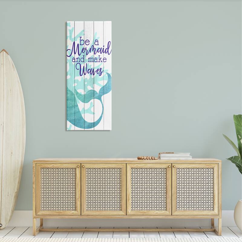 Stupell Make Waves Mermaid Saying Calligraphy Turquoise Tail Canvas Wall Art