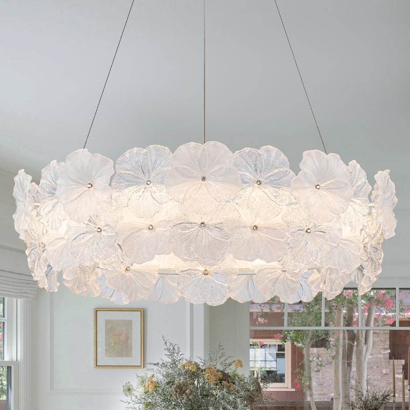 Modern LED Chandelier Clear & Frosted Glass Floral Petals Dimmable - Dia.32.28-in