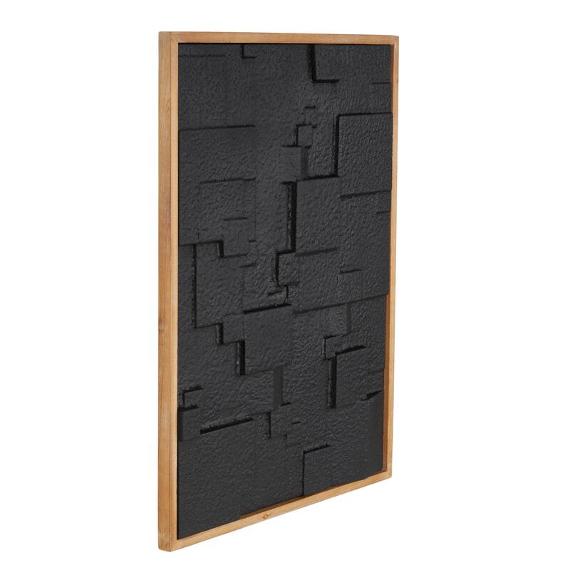 Wood Geometric Dimensional Textured Squares or Layered Shape Living Room Wall Decor with Brown Frame - Black - Roche River Decor