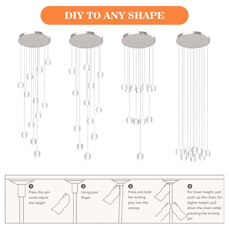 Modern Crystal Ball Chandelier Dimmable Fixture, 12-Light Pendant Chandeliers for Foyer Entrance