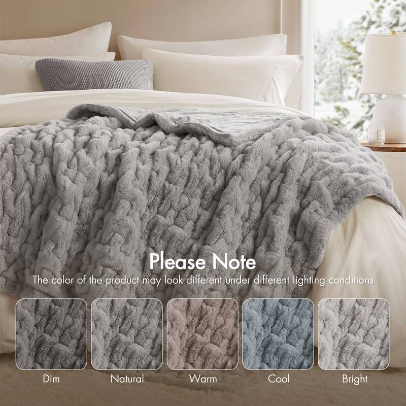 Madison Park Ruched Fur Throw