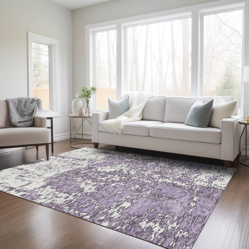 Machine Washable Indoor/ Outdoor Abstract Pixels Chantille Rug