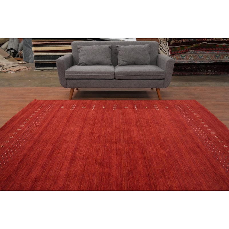 Hand Knotted Oriental 100% Wool Carpet Tribal Animal Pictorial Oranges & Rust Gabbeh Area Rug - 7' 10'' X 8' 0''