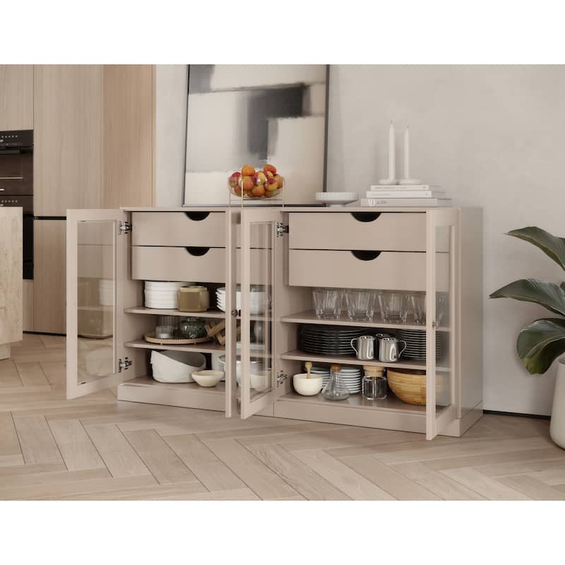 Palace Imports 100% Solid Wood 64" Sideboard with Clear Glass Doors, 4-Drawers and Adjustable Shelves