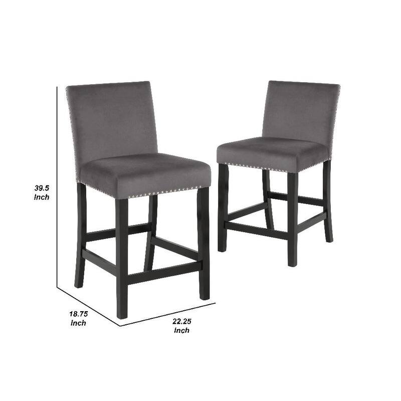 40 Inch Set of 2 Wooden Counter Height Chair with Velvet Seat and Nail-Head Trim Details - 18.75” L x 22.25” W x 39.5” H