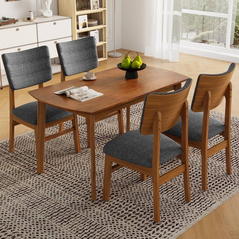 42.75" Farmhouse Wood Table and 4 Upholstered Chairs, 5-Piece Dining Set - Grey+Brown