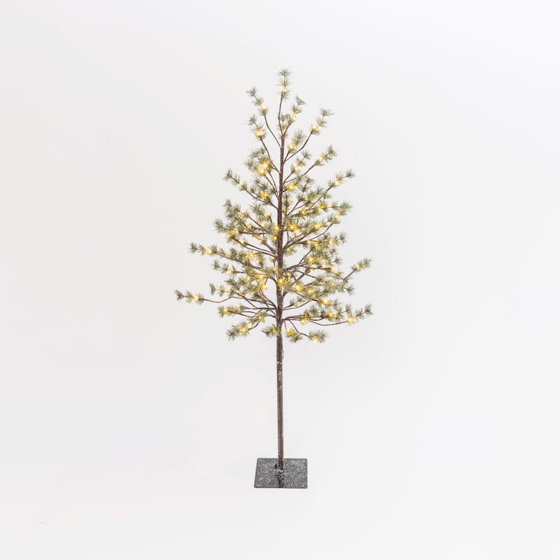5 ft Tall Electric Icy Pine Tree with 96 Warm White LED Lights - N/A