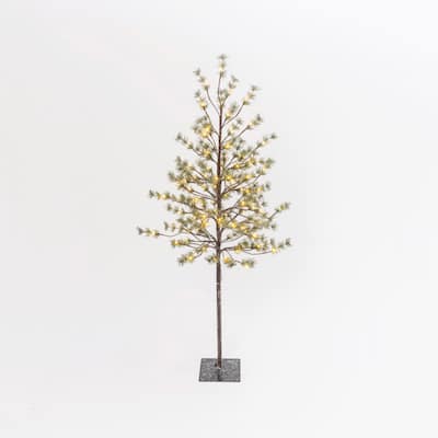 5 ft Tall Electric Icy Pine Tree with 96 Warm White LED Lights - N/A