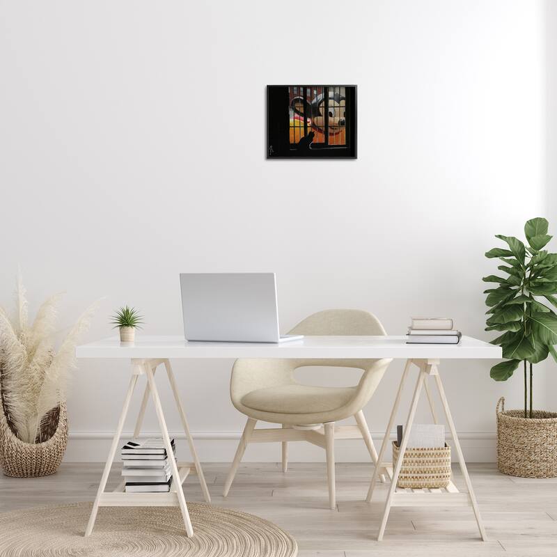 Stupell Mouse Character Peering at Cat Framed Giclee Art Design By Keith Thomson