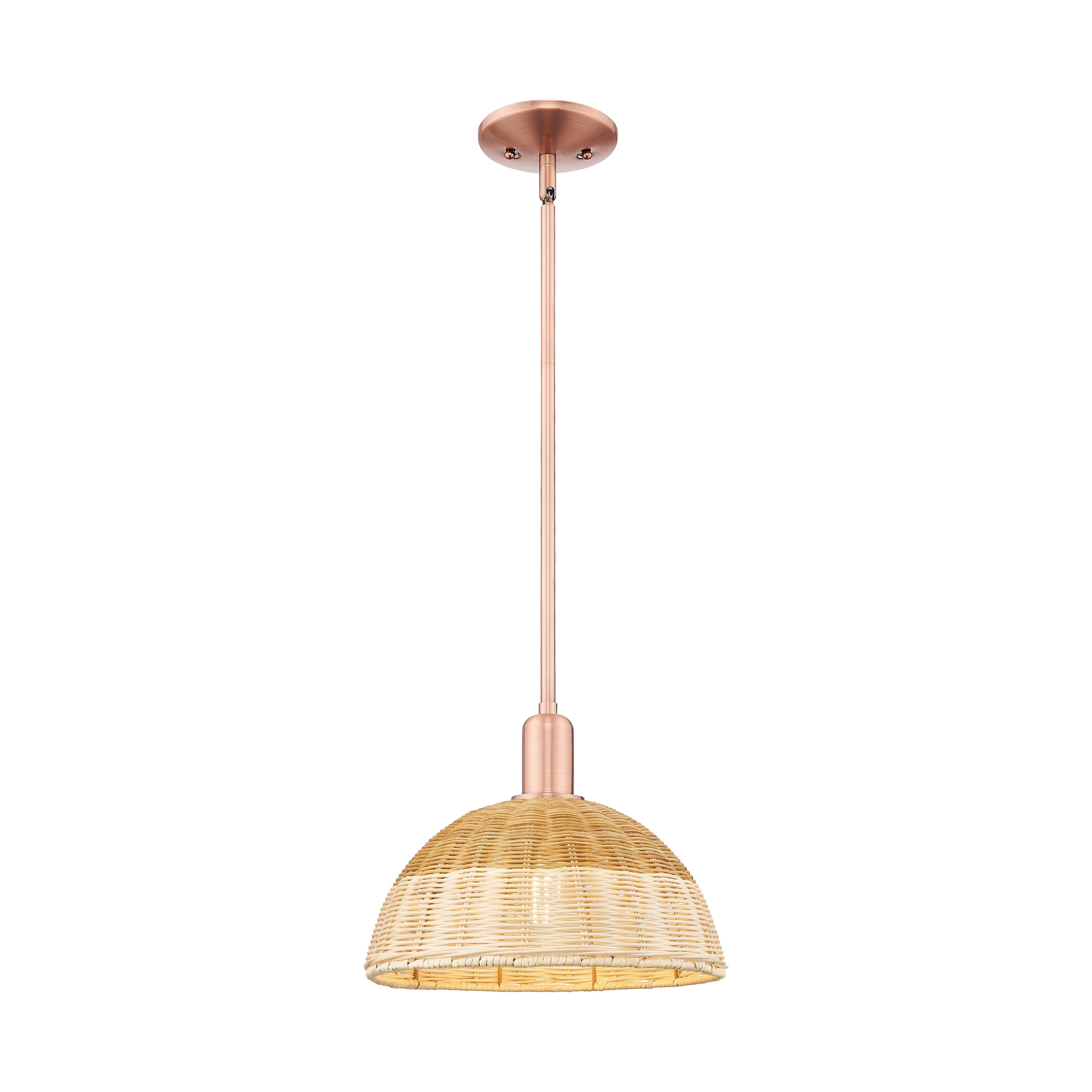 Innovations Lighting Downtown Urban - Natural Ballston Dome - 1 Light Stem Hung Mini Pendant with Basketweave Shade