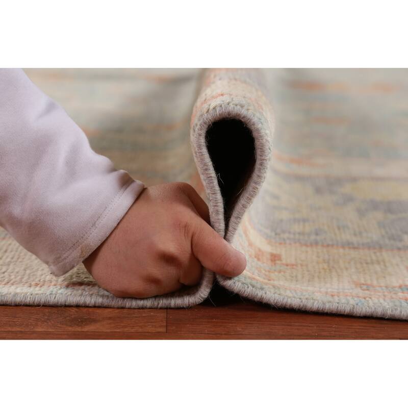 Hand Knotted Oriental 100% Wool Carpet Transitional All-Over Navy Blue & Blues Oushak Area Rug - 12' 2'' X 9' 4''