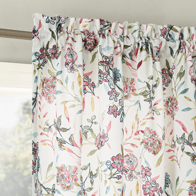 No. 918 Lily Garden Watercolor Floral Room Darkening Rod Pocket Curtain Panel, Single Panel - 54" x 84" - Rose Pink