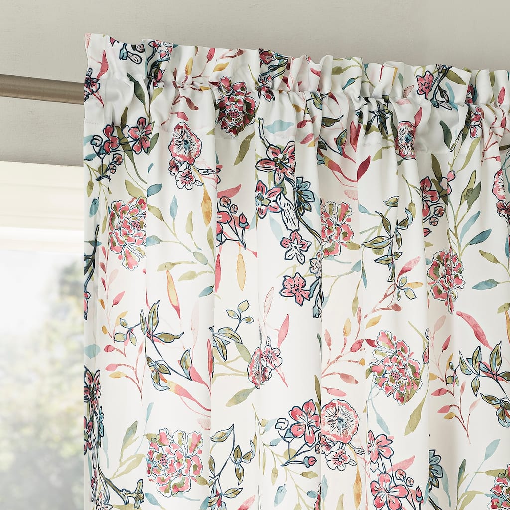 No. 918 Lily Garden Watercolor Floral Room Darkening Rod Pocket Curtain Panel, Single Panel