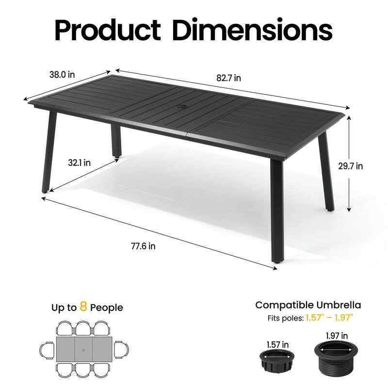 9/11/13-Piece Outdoor Patio Dining Set All-Weather Aluminum Dining Table with Umbrella Hole and Adjustable Folding Chairs