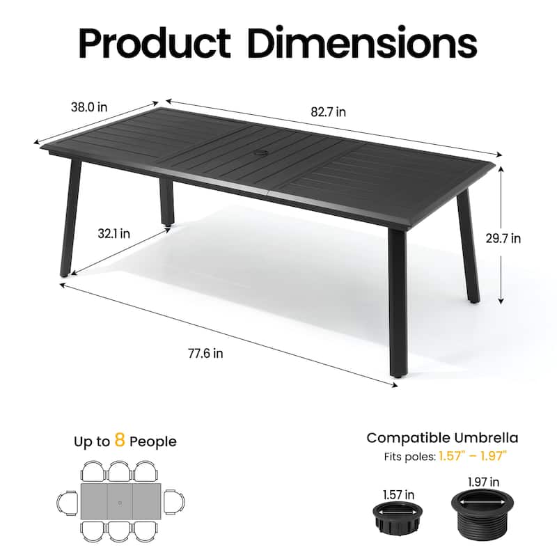 Outdoor All-Aluminum Dining Table with Umbrella Hole for 6-12 Person