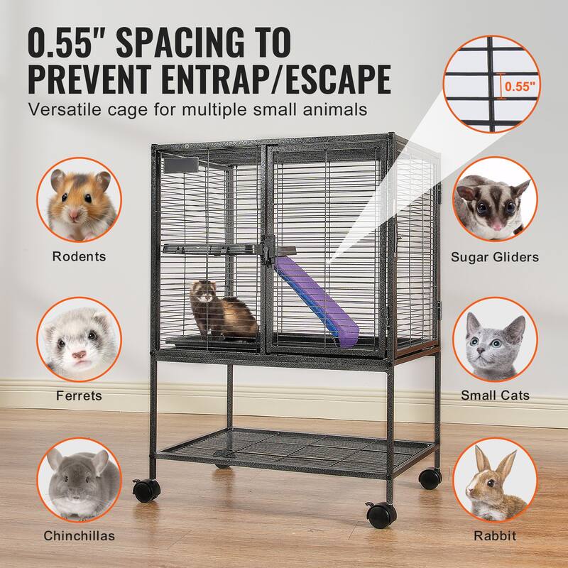 Rolling Metal Ferret Cage, Large Critter Nation Cage, Small Animal Cage with Ramps & Tray, Easy to Set up for Pet Rats