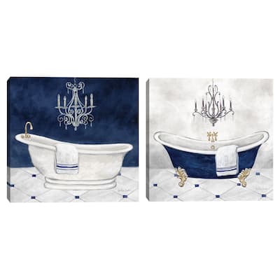 Navy Blue Bath I, Navy Blue Bath II by Cynthia Coulter Canvas Art Prints