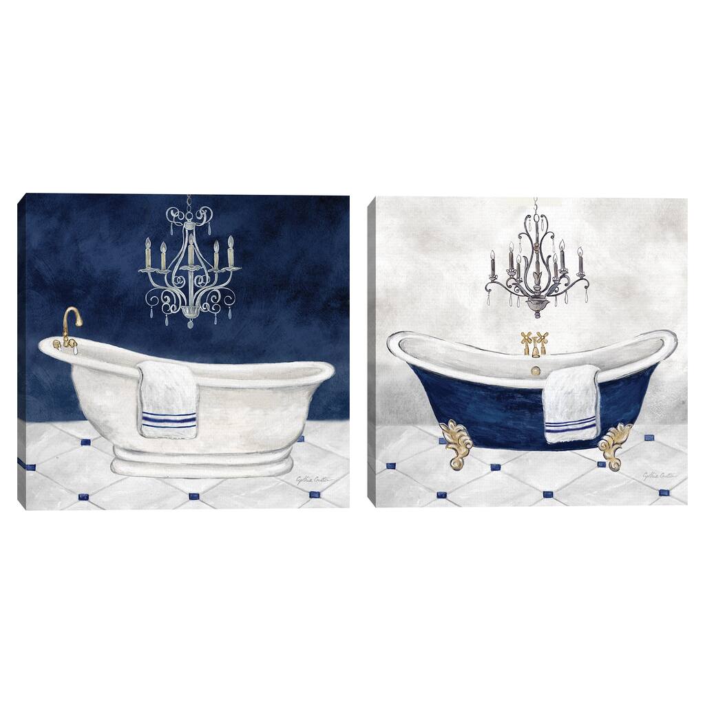 Navy Blue Bath I, Navy Blue Bath II by Cynthia Coulter Canvas Art Prints