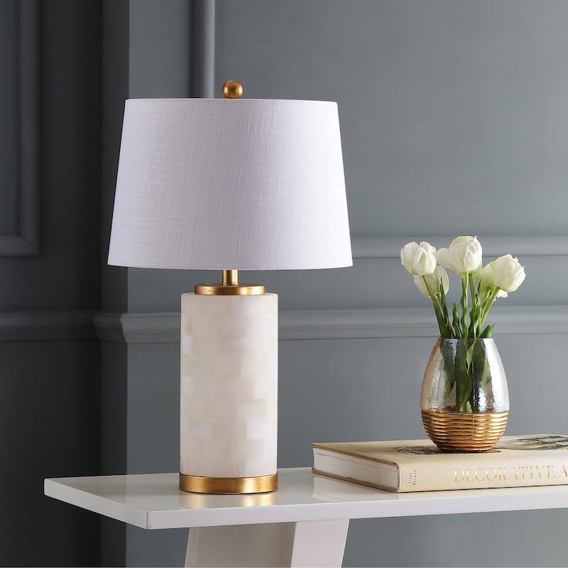 Versailles 25.5" Alabaster LED Table Lamp, White/Gold Leaf by JONATHAN Y