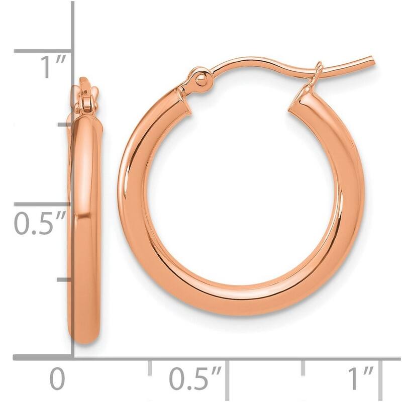 Curata 14k Rose Gold Polished Lightweight Tube Hoop Earrings - 2.5mm