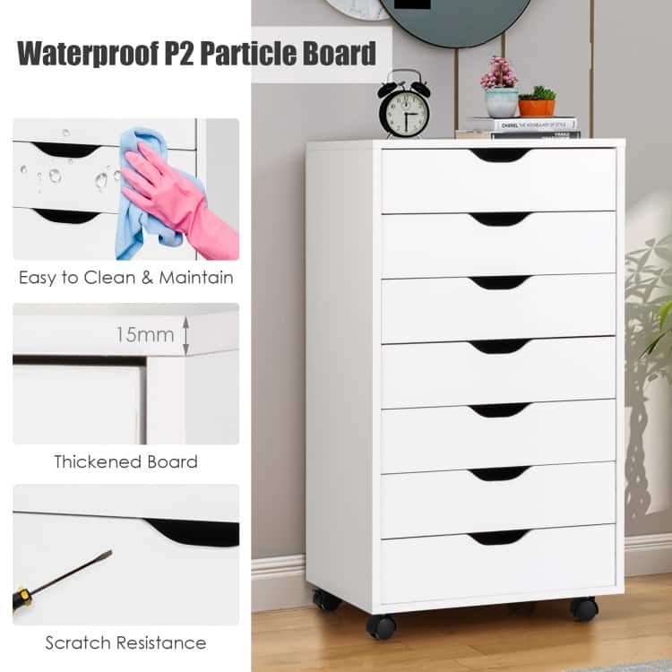 7-Drawer Chest Storage Dresser Floor Cabinet Organizer with Wheels