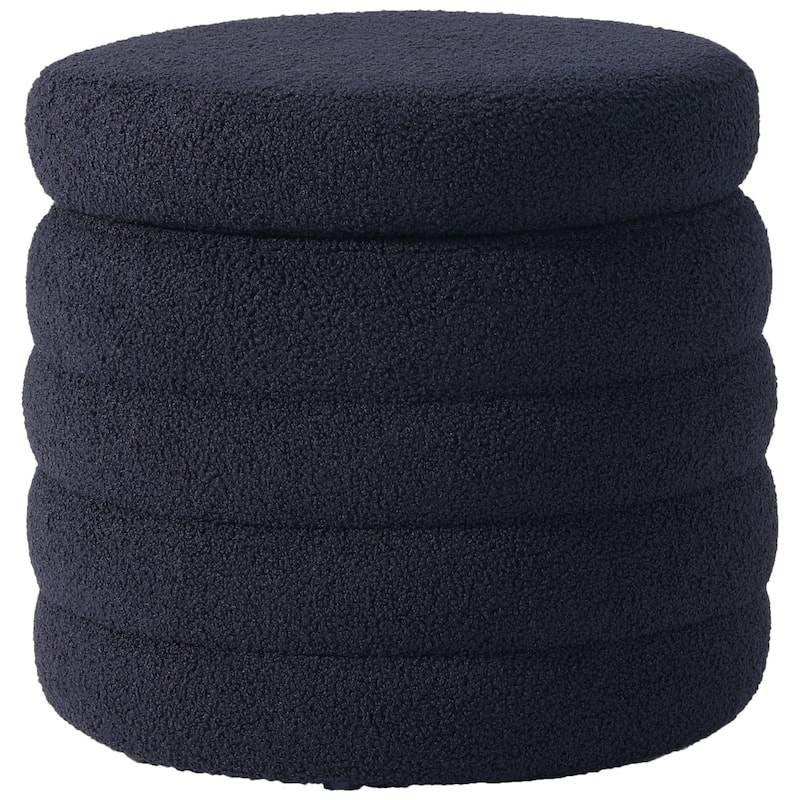 Bayville 16" Tall Sherpa Round Ottoman With Storage - Navy Blue