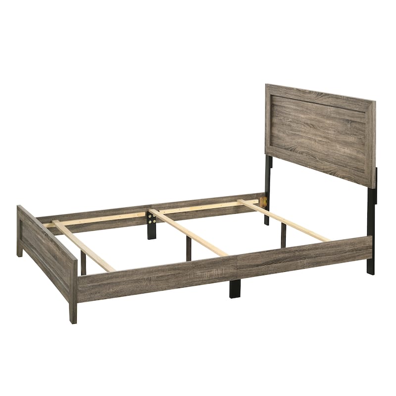 Grey Finish Fabric 1pc Full Size Panel Bed Beautiful Wooden Bedroom Furniture Contemporary Style