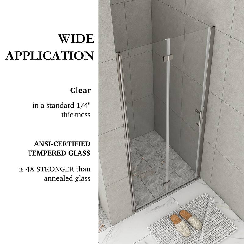 30/32/34/36 Bi-fold Semi-Frameless Shower Door with Clear Tempered Glass