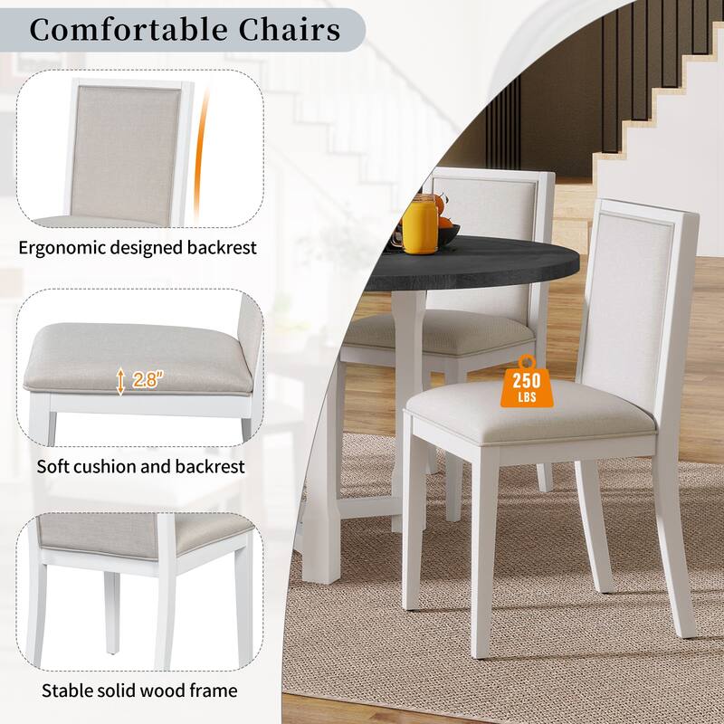 5-Piece Extendable Dining Table Set for 4, Round Dining Table for 4 with Upholstered Chairs, Farmhouse Kitchen Table Set