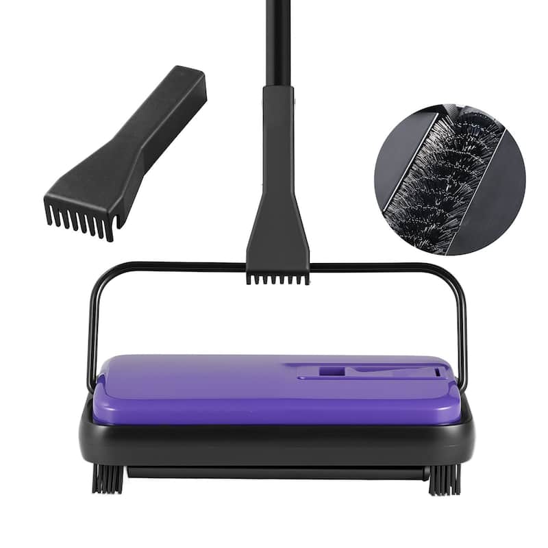 Carbon Steel Manual Carpet Sweeper with 7.87in Brush and Easy Dustbin - 44.1 x 9.1 x 6.3 inch - Purple