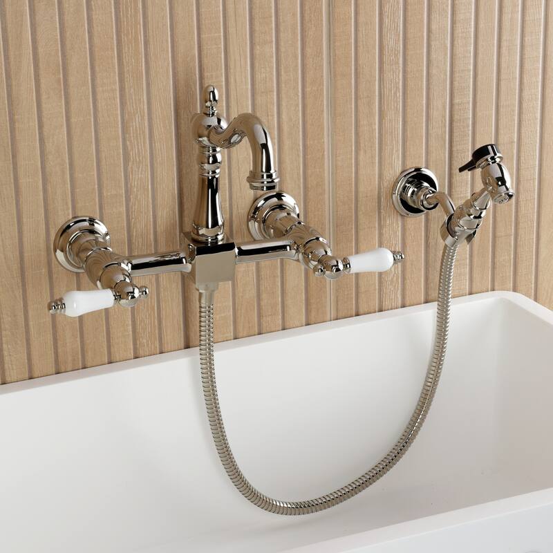 Kingston Brass Essex Double-Handle Wall-Mount Pre-Rinse Bridge Kitchen Faucet